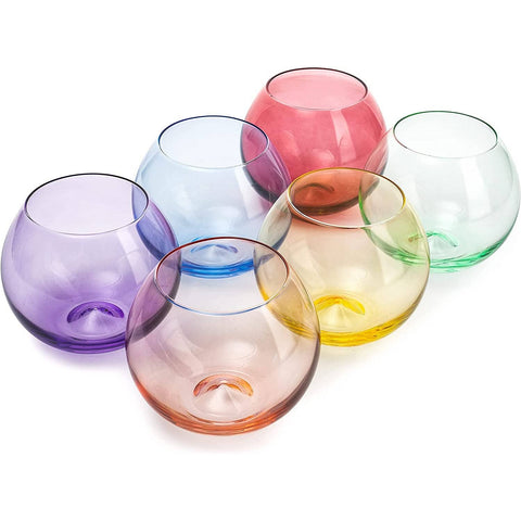Colored Stemless Wine Glass Set, 18 oz 6-Set  Luxury Crystal