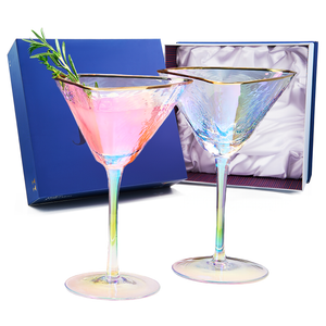 Iridescent Hammered Martini Glasses - Set of 2 Gold Rim 8oz