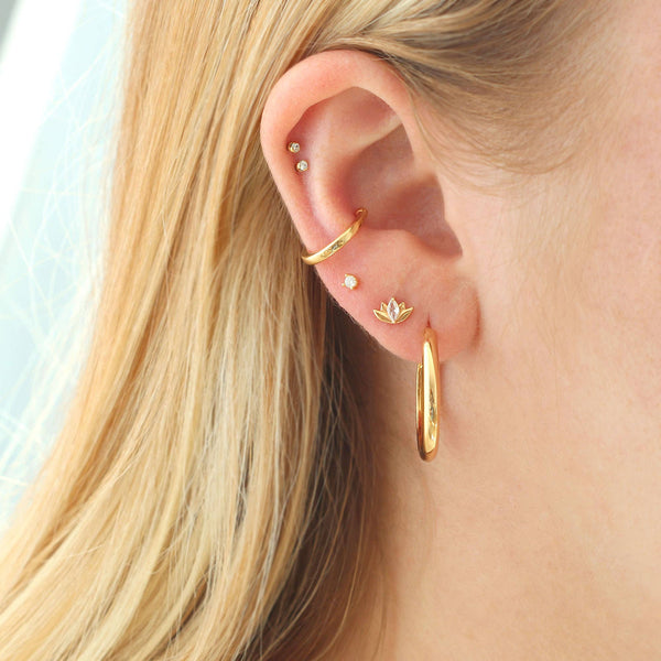 Lotus Stud with Crystal Earrings 18K Gold Vermeil CZ Crystal Nickel Free Hypoallergenic 18K Gold Vermeil