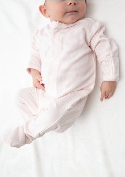 Puff Sleeve Snap Romper - Stripes (Petal Pink)