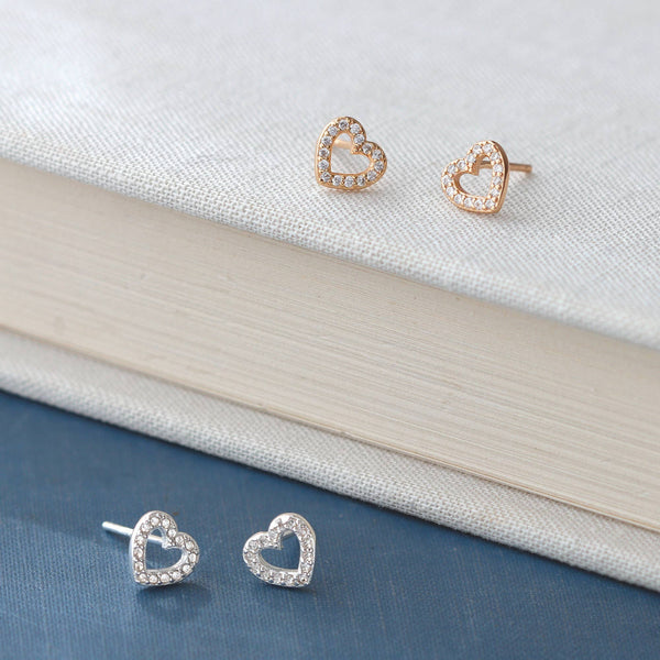 Heart Crystal Outline Stud Earrings 18K Gold Vermeil | Sterling Silver CZ Crystals Nickel Free Hypoallergenic Ships from CA: Sterling Silver