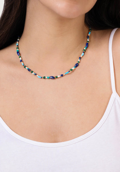 Milos Beaded Necklace - Cool Multi Blue