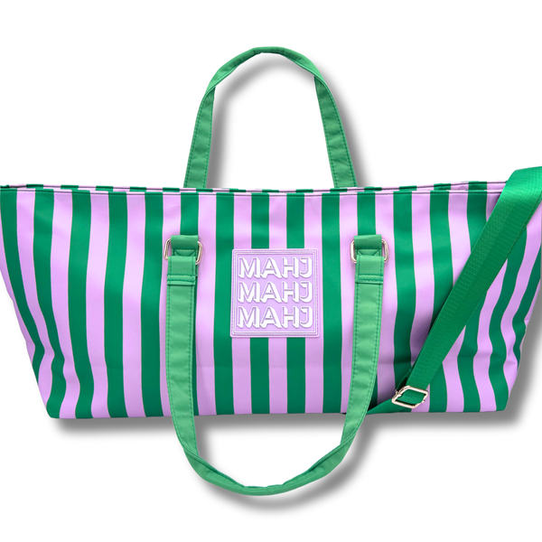 MAHJONG TOTE BAG  |  Wide with Zipper Closure: Geometric- Pink Tote Bag