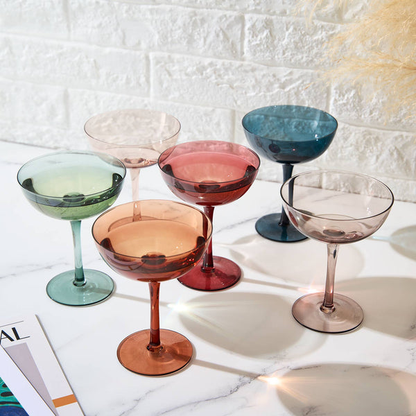 Coupe Cocktail Glasses 7 oz | Set of 6 | Pastel Colored