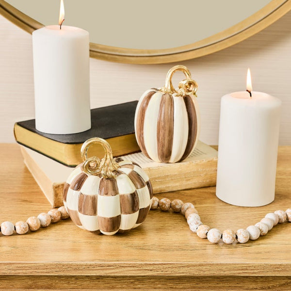 Chocolate Check & Stripe Petite Pumpkins -Set of 2