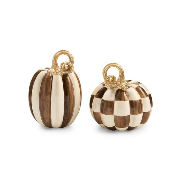Chocolate Check & Stripe Petite Pumpkins -Set of 2