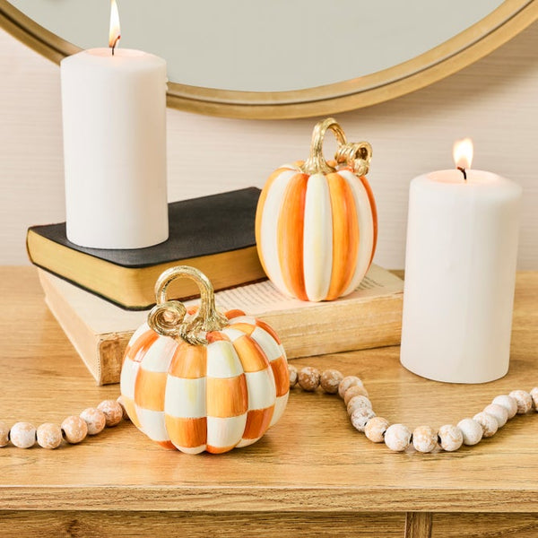 Orange Check & Stripe Petite Pumpkins -Set of 2