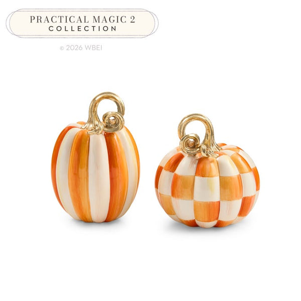 Orange Check & Stripe Petite Pumpkins -Set of 2
