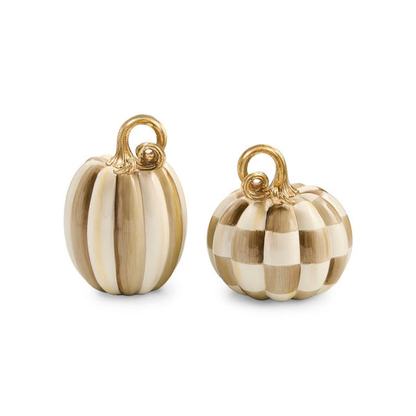 Mocha Check & Stripe Petite Pumpkins -Set of 2