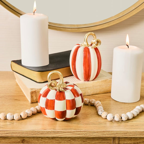 Paprika Check & Stripe Petite Pumpkins -Set of 2