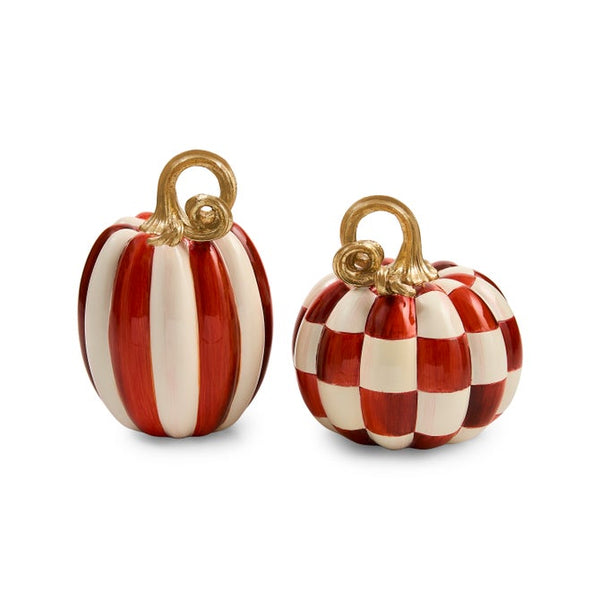 Paprika Check & Stripe Petite Pumpkins -Set of 2