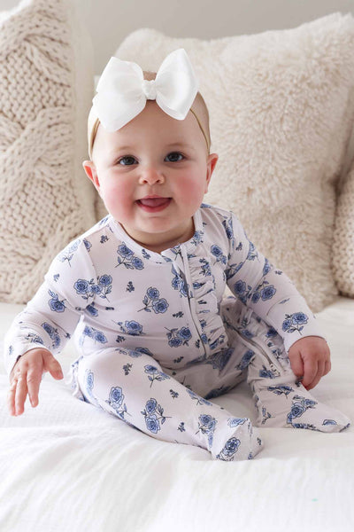 Sapphire Garden Ruffle Zipper Footie: 3-6 months