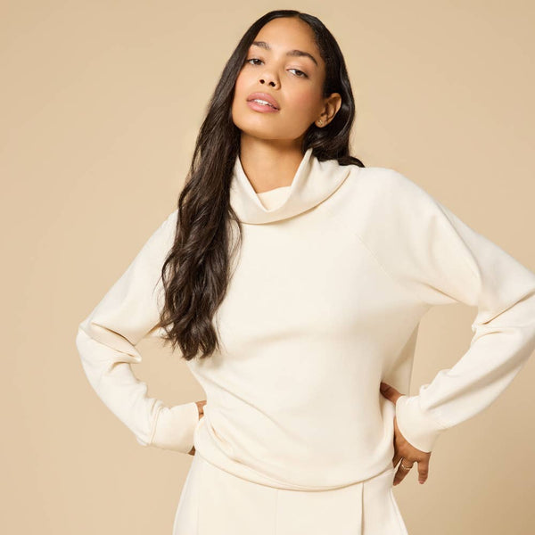 Athleisure DreamTech Mock Neck with Pleat Pant for Women: Espresso / S