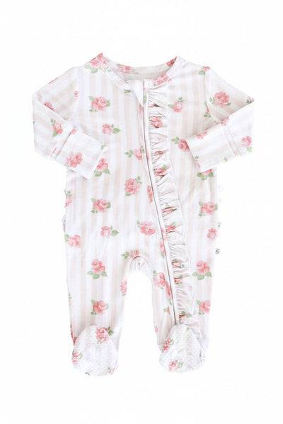 Rosy & Cozy Ruffle Zipper Footie: 3-6 months
