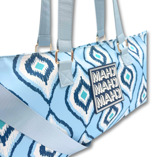 MAHJONG TOTE BAG  |  Wide with Zipper Closure: Arrows- Purple Tote Bag