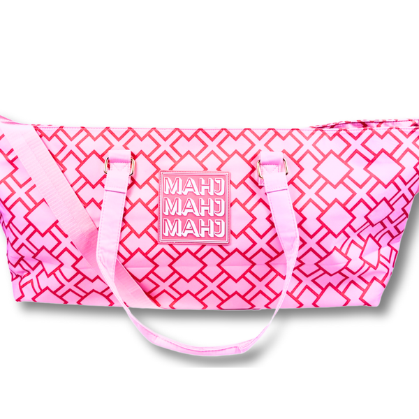 MAHJONG TOTE BAG  |  Wide with Zipper Closure: Geometric- Pink Tote Bag
