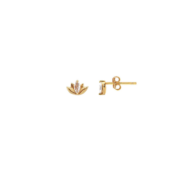 Lotus Stud with Crystal Earrings 18K Gold Vermeil CZ Crystal Nickel Free Hypoallergenic 18K Gold Vermeil