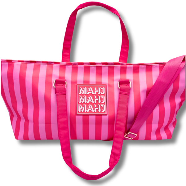 MAHJONG TOTE BAG  |  Wide with Zipper Closure: IKAT-Blue Tote Bag