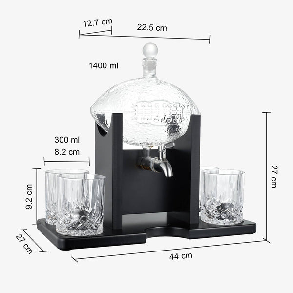 Football Decanter Set with 4 Glasses | 1400mL