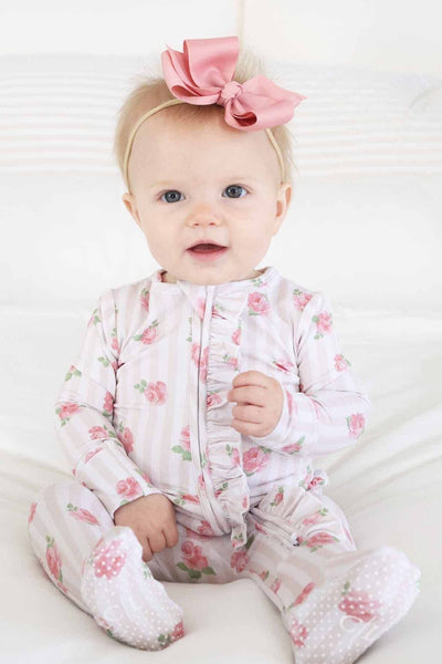 Rosy & Cozy Ruffle Zipper Footie: 6-9 months