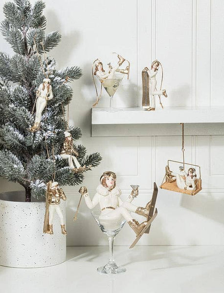Skier Gal in Martini Christmas Ornament