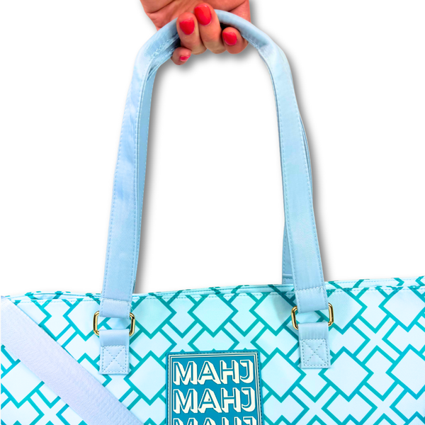 MAHJONG TOTE BAG  |  Wide with Zipper Closure: Geometric- Pink Tote Bag