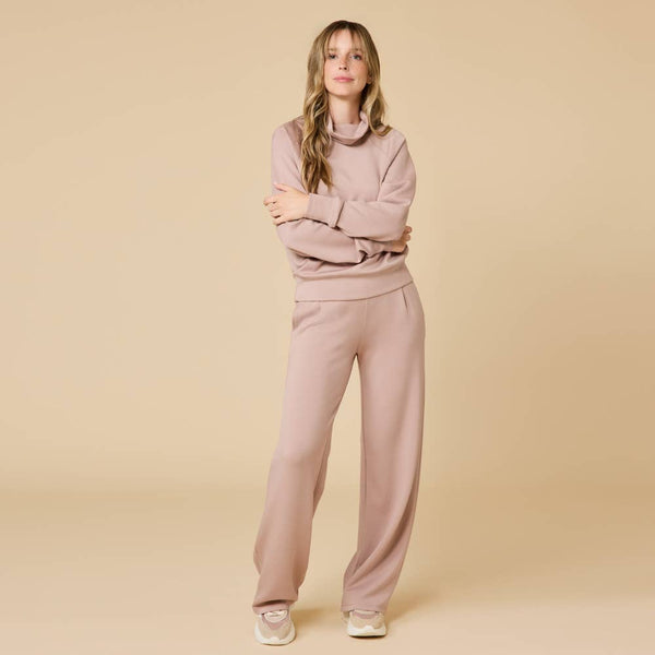 Athleisure DreamTech Mock Neck with Pleat Pant for Women: Black / S