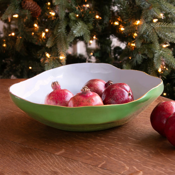 Encanto Nuevo Large Bowl - Leaf Green & White