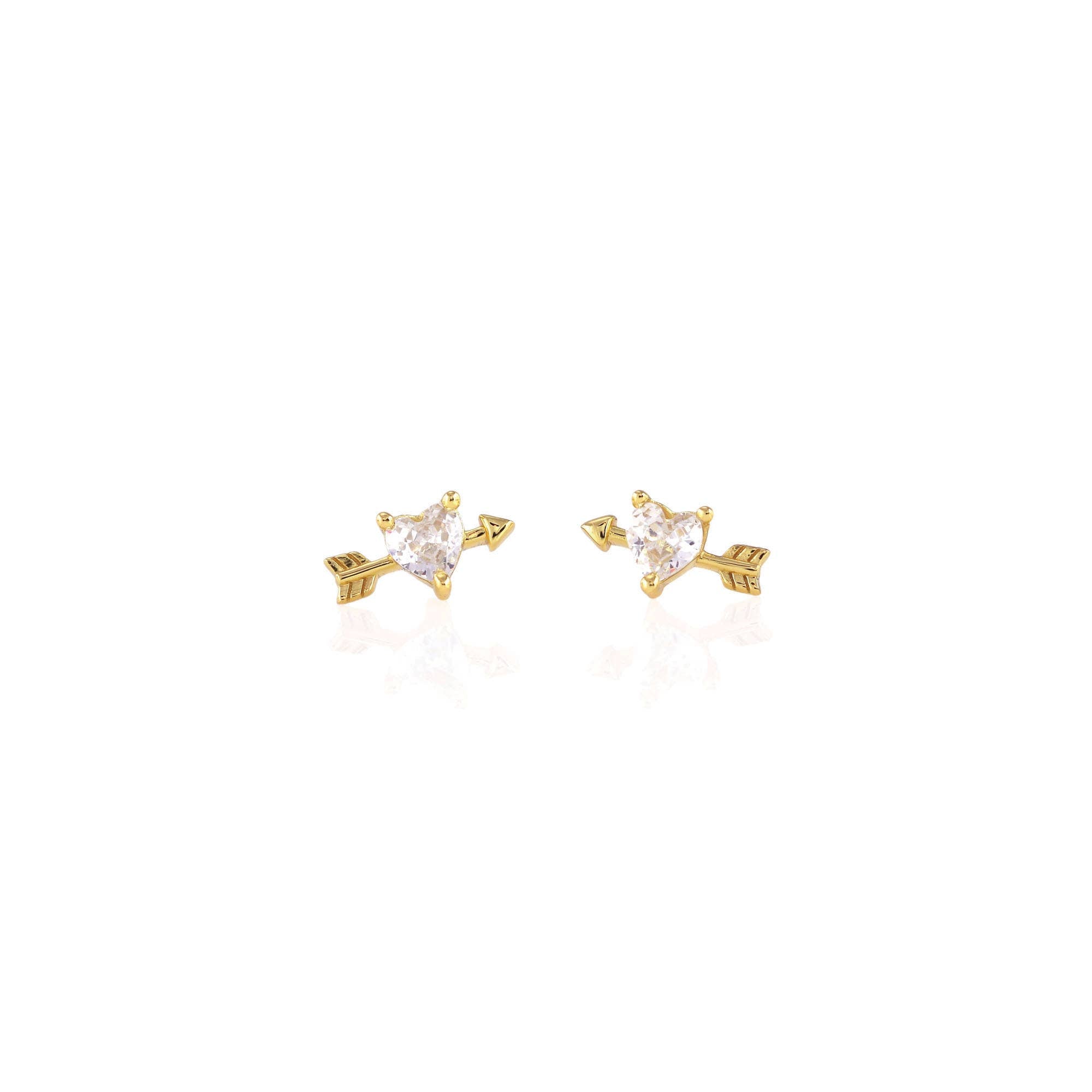 Cupid's Heart Stud Earrings: 18K Gold Vermeil / Crystal