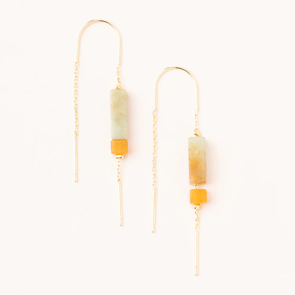 Rectangle Stone Thread Earring - Amazonite/Amber/Gold