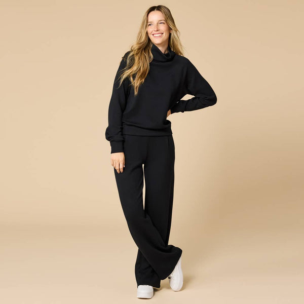 Athleisure DreamTech Mock Neck with Pleat Pant for Women: Espresso / S