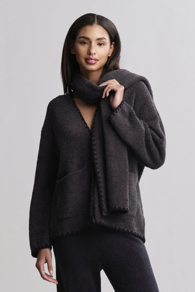 Cozychic Blanket Stitch Cardigan - Carbon