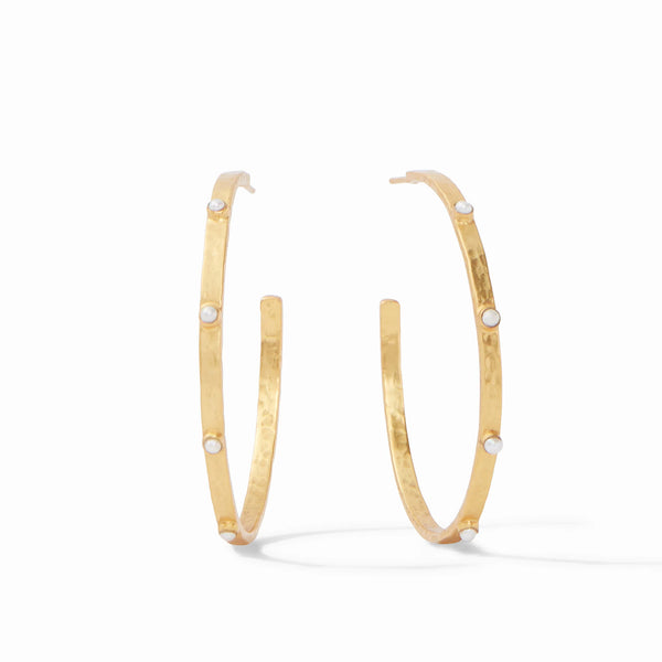 Crescent Stone Hoop Earrings - Pearl