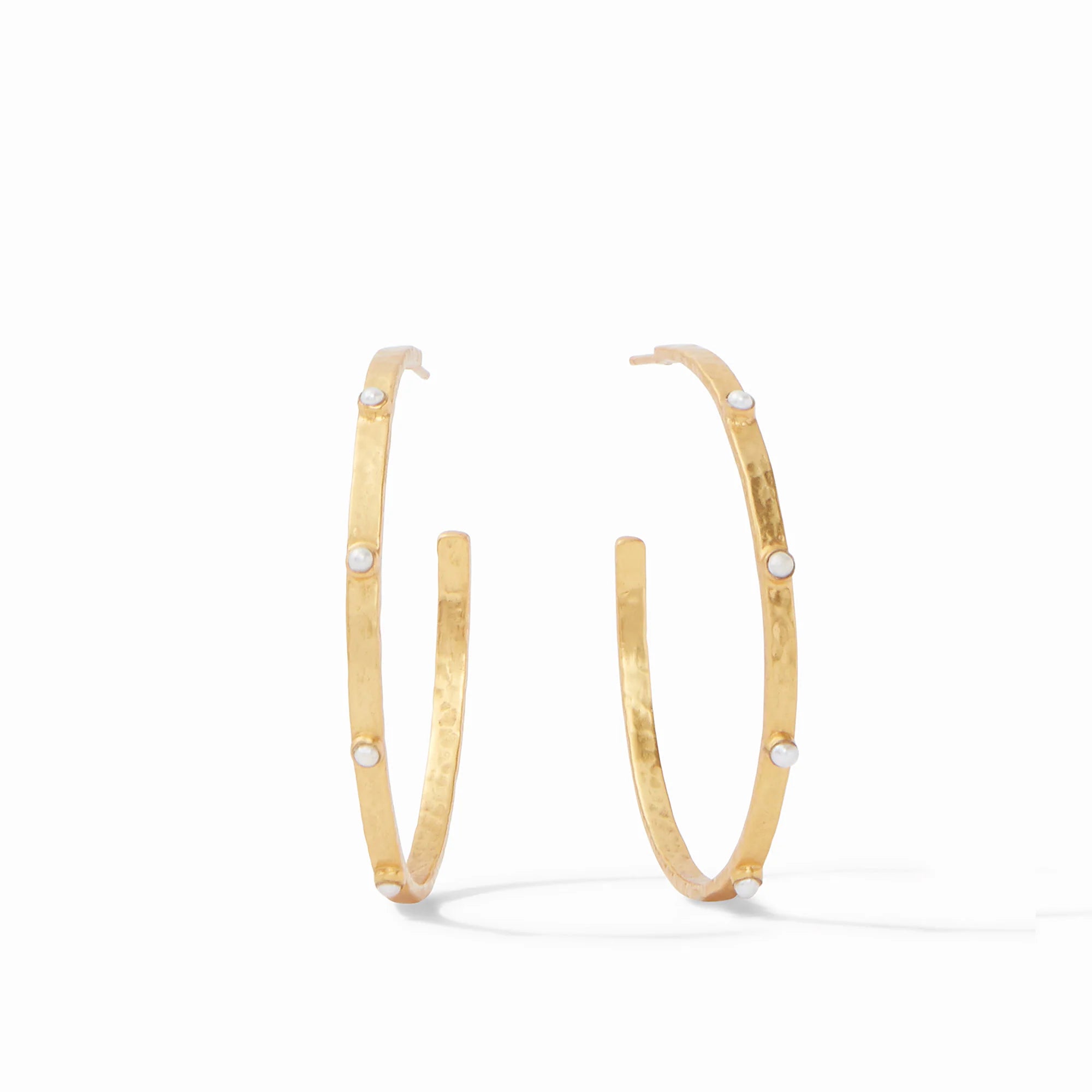 Crescent Stone Hoop Earrings - Pearl