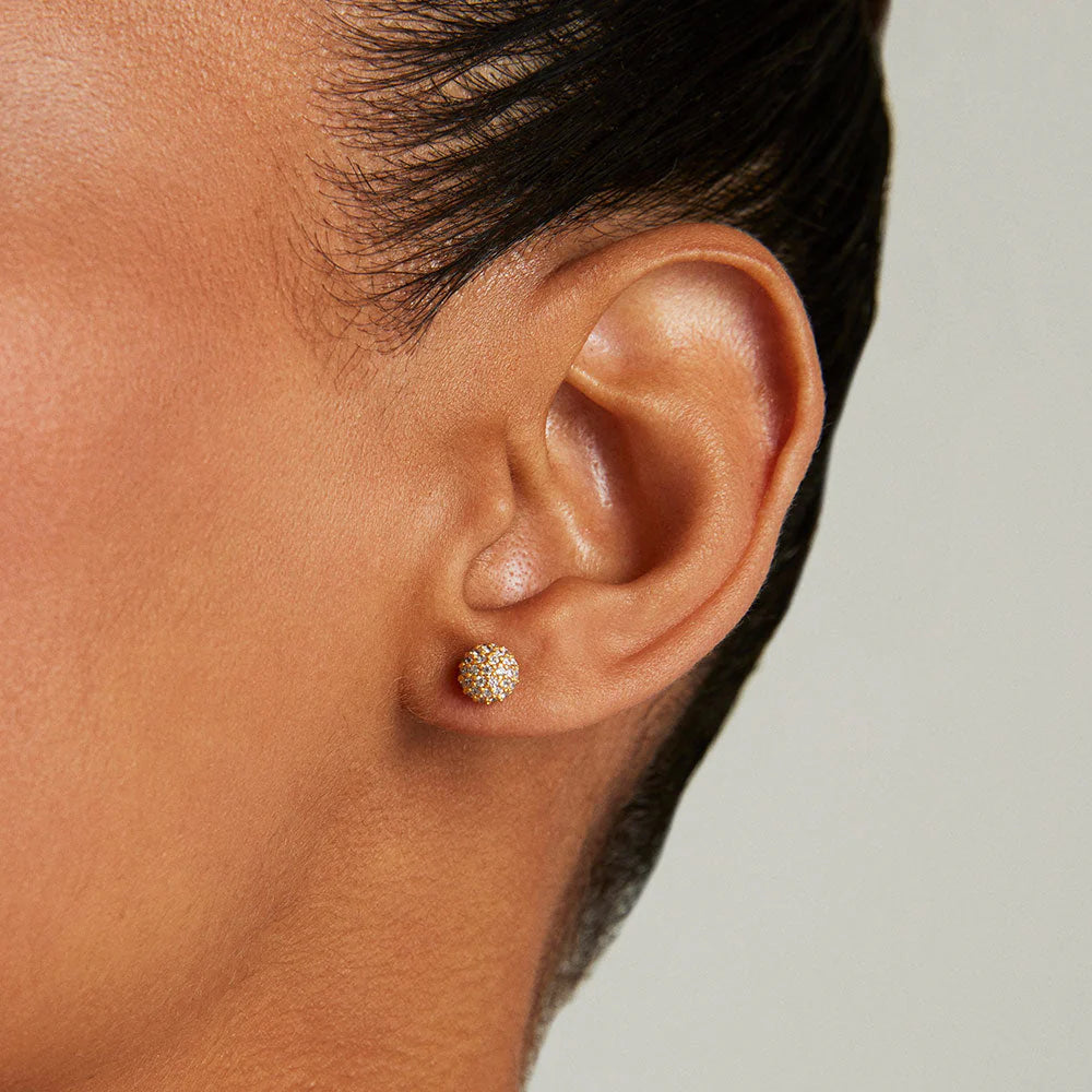 Small Pave Ball Stud Earrings - White CZ