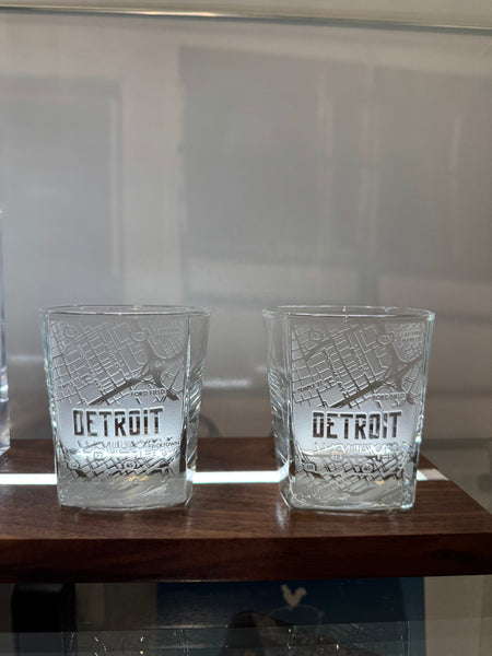Detroit Map Square Rock Glasses