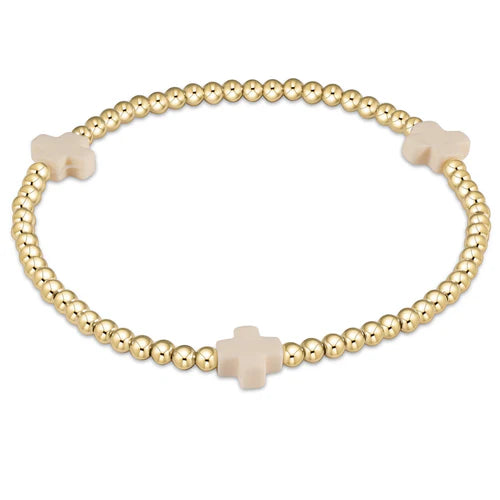 Signature Cross Gold Pattern 3mm Beaded Bracelet - Off-White