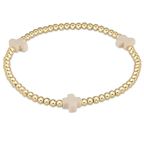 Signature Cross Gold Pattern 3mm Beaded Bracelet - Off-White