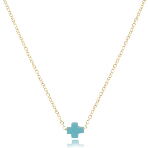 16" Necklace Gold - Signature Cross - Turquoise