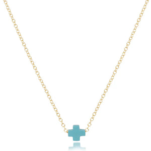 16" Necklace Gold - Signature Cross - Turquoise