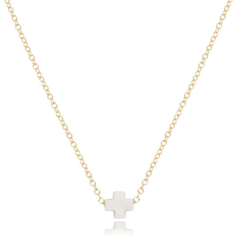 16" Necklace Gold - Signature Cross - Off-White