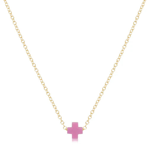 16" Necklace Gold - Signature Cross - Bright Pink