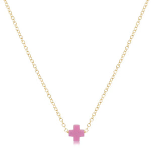 16" Necklace Gold - Signature Cross - Bright Pink