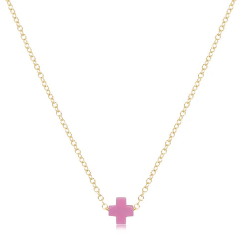 16" Necklace Gold - Signature Cross - Bright Pink