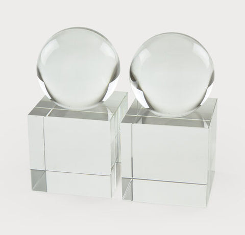 Crystal Bookend Pair - Block Sphere - Set of 2