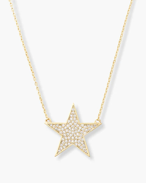 You Are My Shining Star Pave 15" Necklace - Gold/White Diamondettes