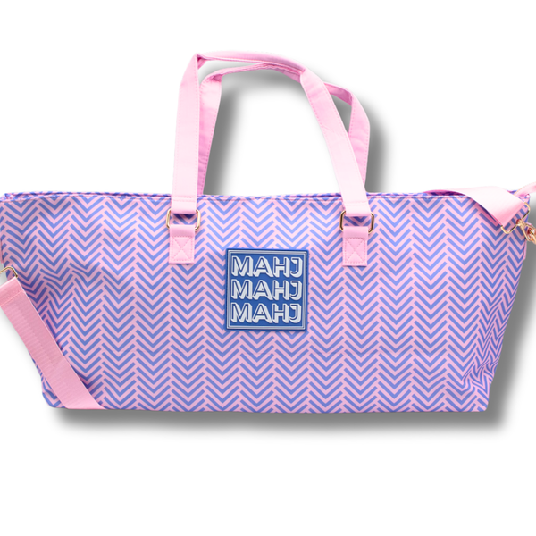 MAHJONG TOTE BAG  |  Wide with Zipper Closure: IKAT-Blue Tote Bag