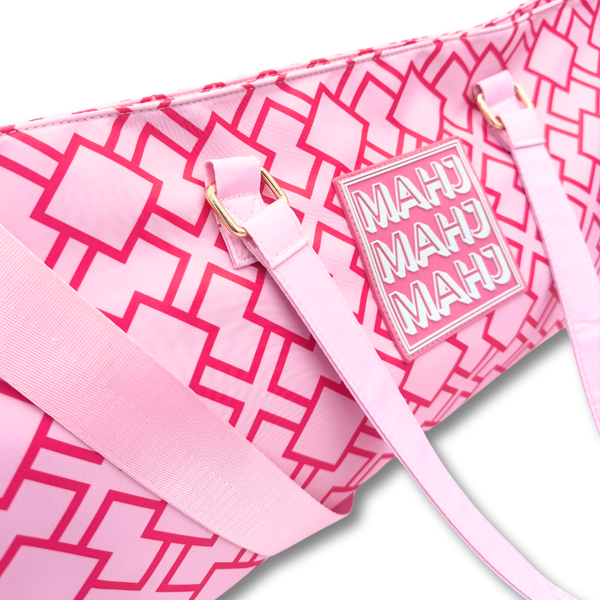 MAHJONG TOTE BAG  |  Wide with Zipper Closure: IKAT-Blue Tote Bag