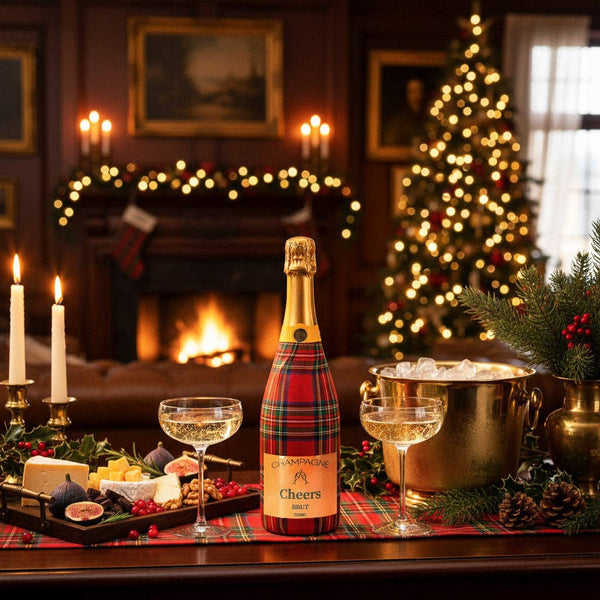 Red & Green Christmas Tartan Champagne Bottle Wrap