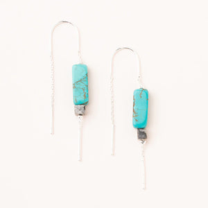Rectangle Stone Thread Earring - Turquoise/Black/Silver